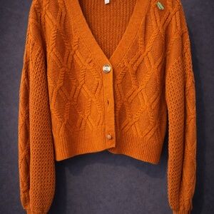 Derek Heart Vibrant Orange Knit Cardigan